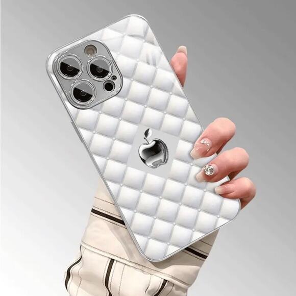 The Unbranded Brand Other - iPhone 16 Pro Max Case White Leather Texture Apple Print Pattern